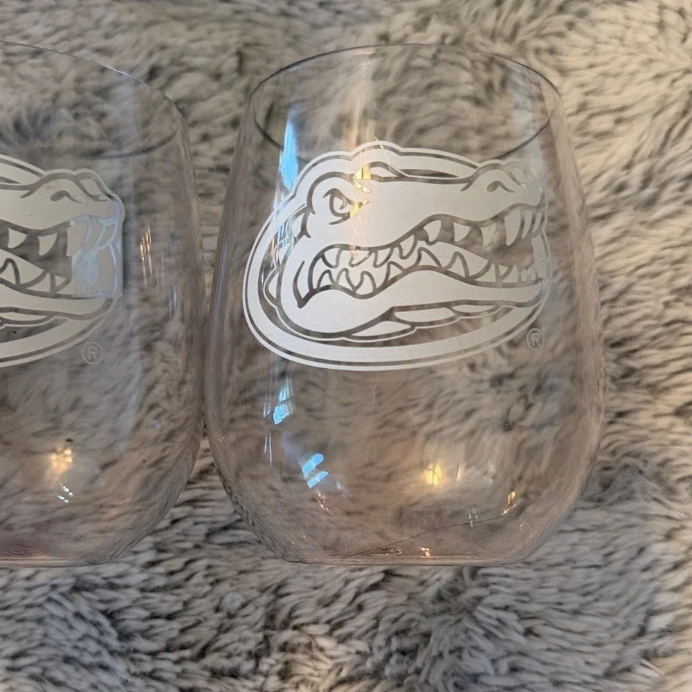Florida Gators Stemless Wine Glasses Set of 2 Plastic 16oz Tailgate BPA Free NEW
